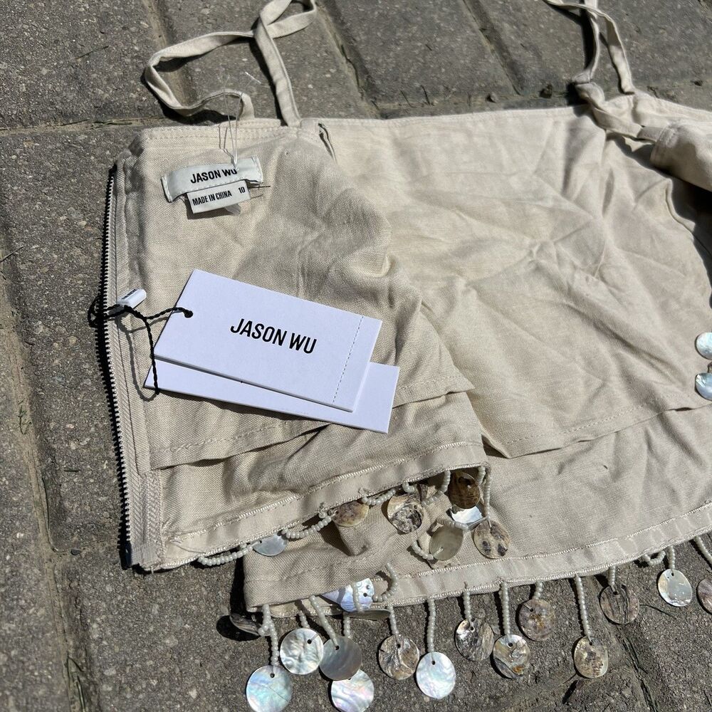 JASON WU Mother Of Pearl Beaded Sea Shell Linen Rayon Crop Top Only NWT Size 10 - Picture 9 of 10